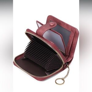 Burgundy Leather Key Card Holder with Gold Zipper